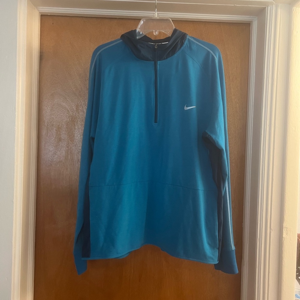Nike Men’s Running Dri-Fit Blue Quarter Zip Mock Neck Long Sleeve Hoodie